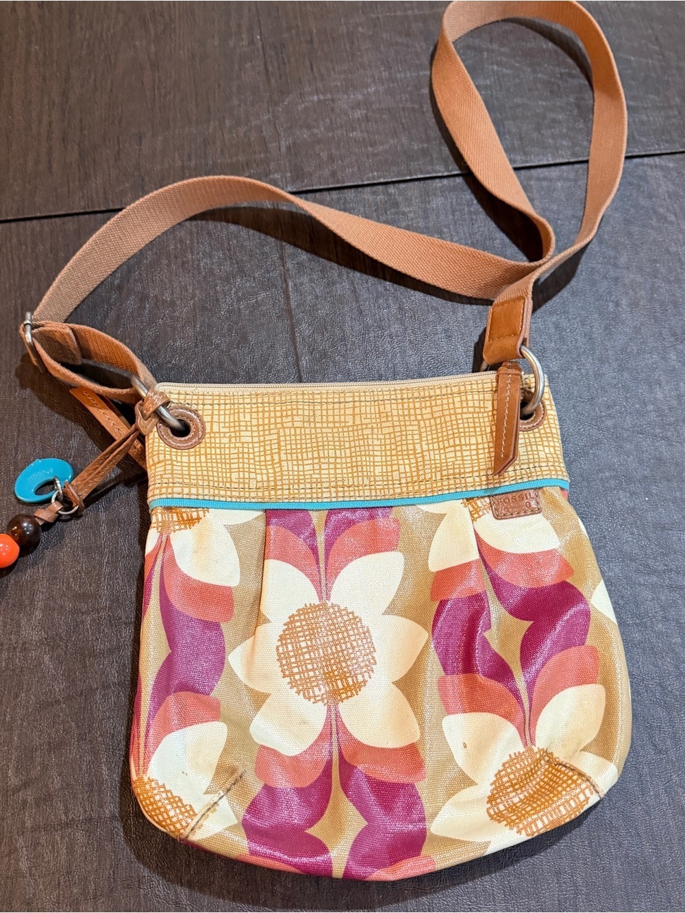 Fossil Floral Canvas Crossbody Bag